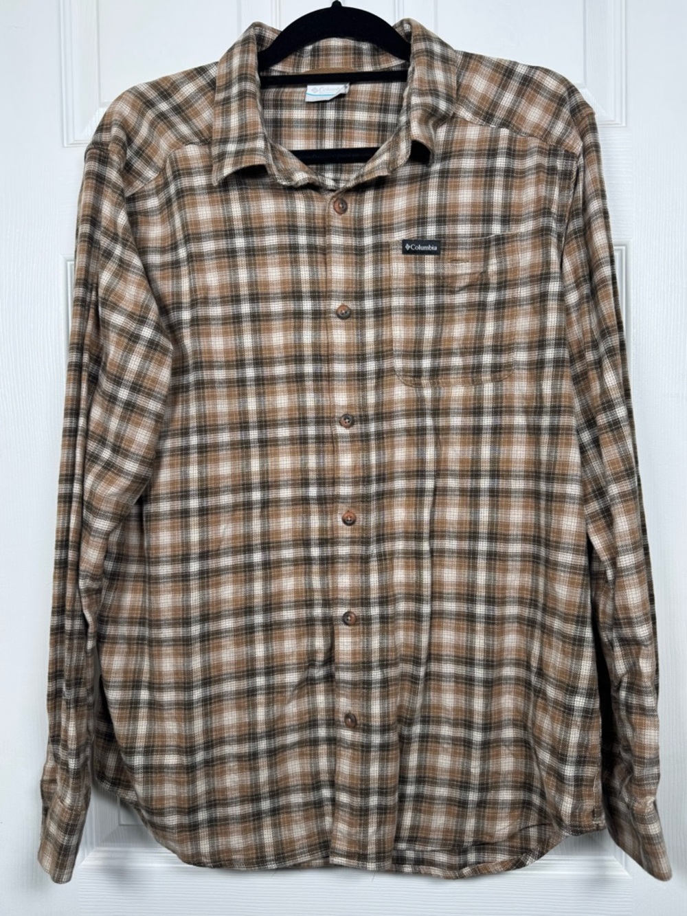 Columbia Plaid Flannel Button Down Shirt Brown Outdoor Hiking L